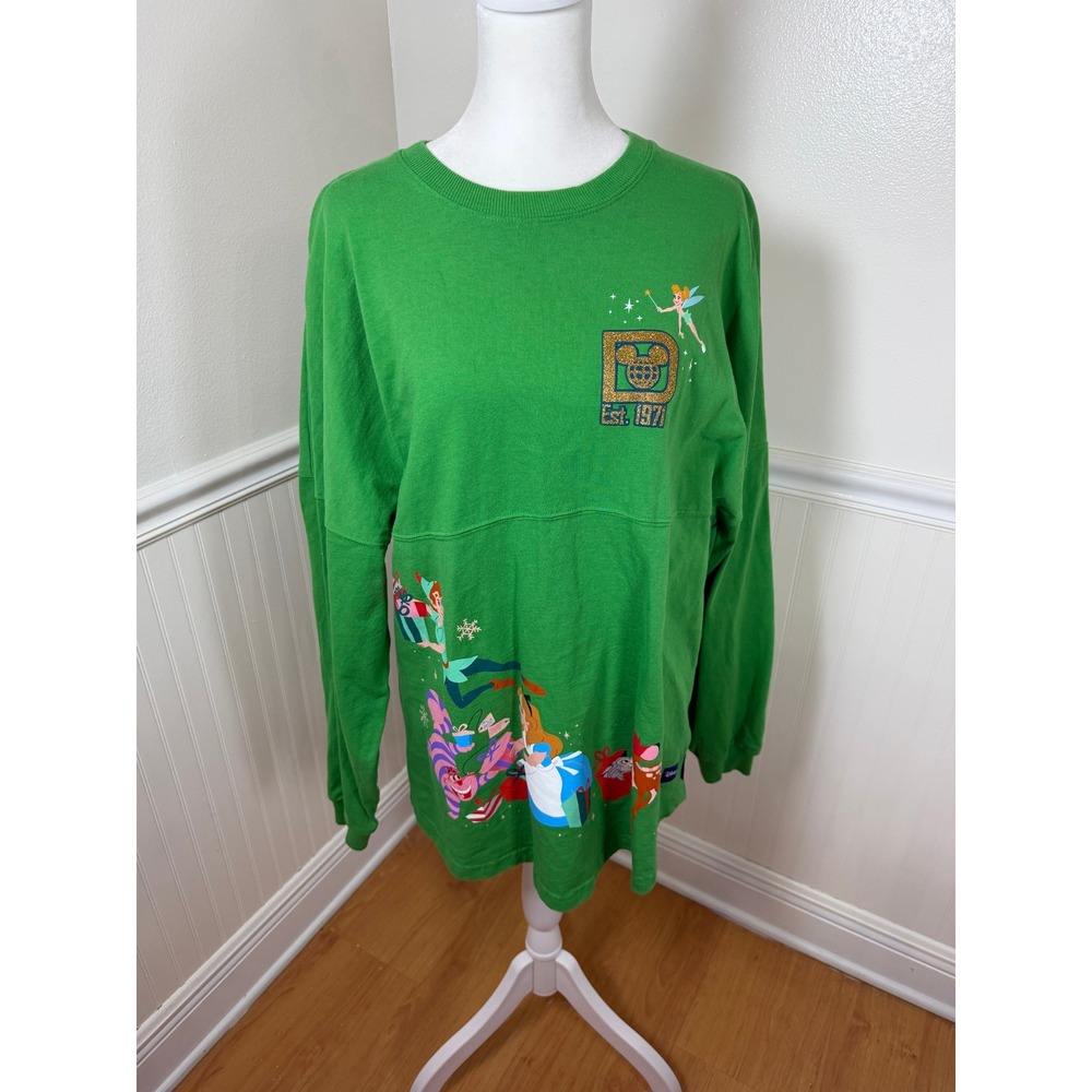 Disney Spirit Jersey Women M Green Walt Disney World Christmas Holiday Glitter